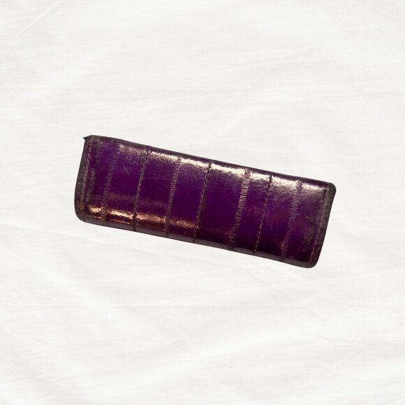 Embossed Purple Leather Lipstick Case | Vintage Mirror Compact Holder - Picture 2 of 3